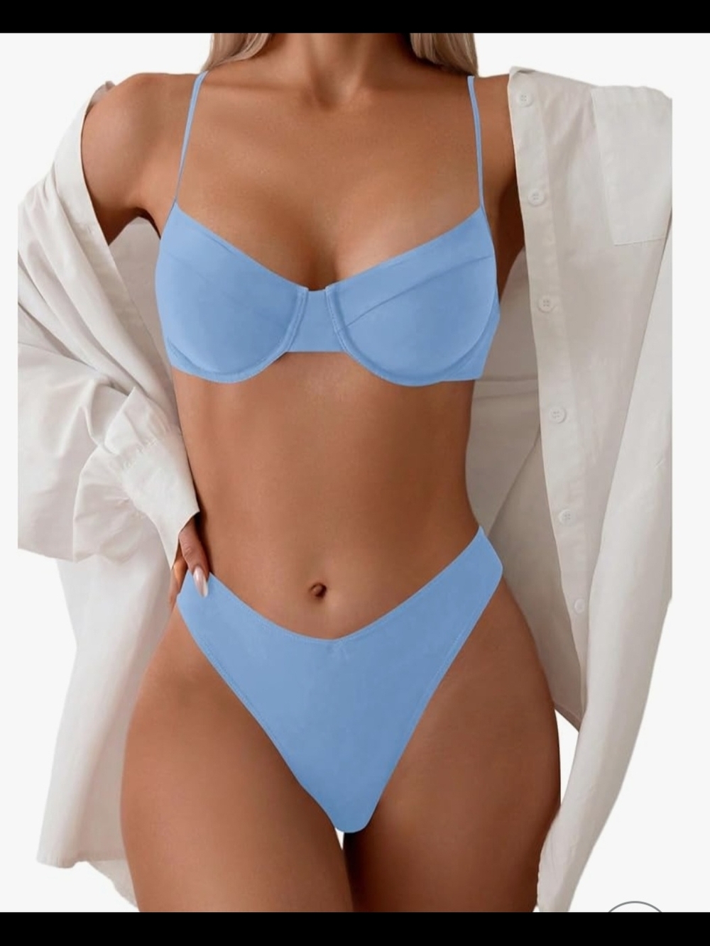 Light Blue Underwire Bikini Set Swimsuit Swimwear Size Woman Medium